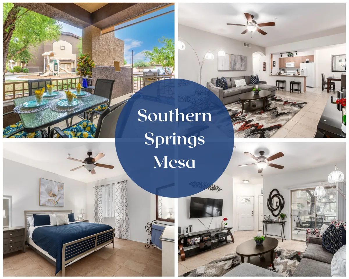 The image showcases a sun-filled, open-concept living space with a stylish dining area set for a meal, a cozy sofa with tasteful decor, a glimpse of a tranquil bedroom with blue bedding, and an entertainment zone complete with a TV. The room is bathed in natural light, creating a warm and inviting atmosphere ideal for both relaxing and entertaining.